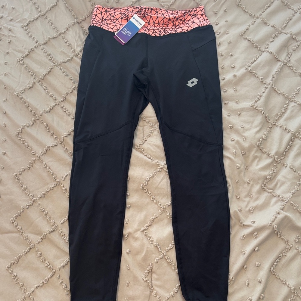 lotto Black Leggings with Pink Geometric Waistband